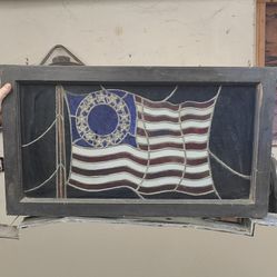 Stained Glass Hanging American Flag Light Lighted