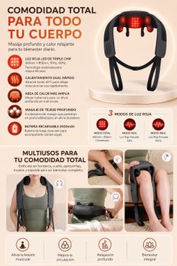 Masajeador de cuello rojo ligero con calor, masaje de cuello sin cable para alivio del dolor.
