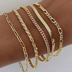 5 pack.Unisex Gold Plated Bracelets 