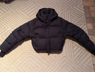 Aritzia Black Cropped Hooded Puffer Jacket