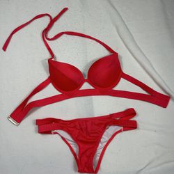 Victoria Secret Red Bikini Swimsuit 34B Top & Small Bottoms