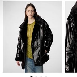Alicia Shine Leather Oversized Black Moto Jacket