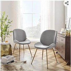Volans Velvet Chair, Modern Makeup Vanity Chair with Gold Legs, Upholstered Dining Chairs Set of 2, Grey