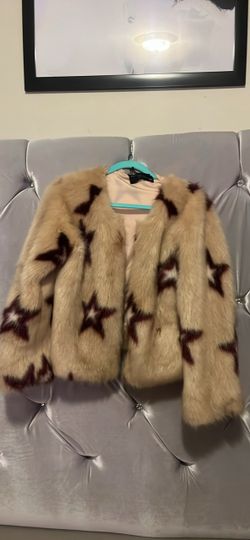 Faux Fur Star Print Cropped Jacket