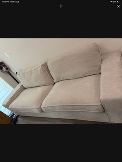 88” Beige fabric couch in good condition and clean condition