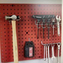 New 16”x16” Plastic Red Pegboard - 10 Pieces In Box