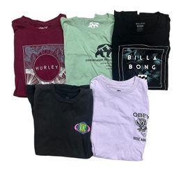 Lot of 5 Boys Medium Short Sleeve T-Shirts!  Hurley, Billabong, Obey, Vans 