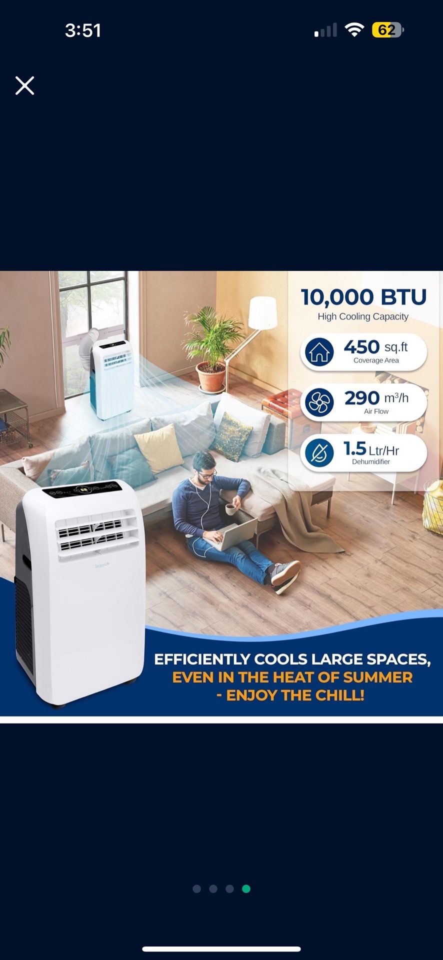 SereneLife Small Air Conditioner Portable 10,000 BTU with Built-in Dehumidifier - Portable AC unit for rooms up to 450 sq ft - Remote Control, Window