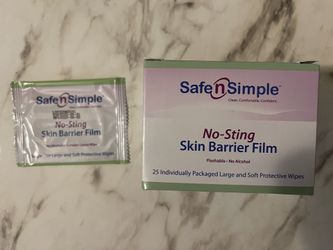 Safe n' Simple Skin Barrier Wipes - 25 Large 5” x 7” Individually Wrapped No-Sting Barrier Film Wipes - Skin Prep Protective Wipes 