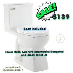 Power Flush 12 inch Rough In One-Piece 1.28 GPF Single Flush Elongated Toilet in White Seat Included