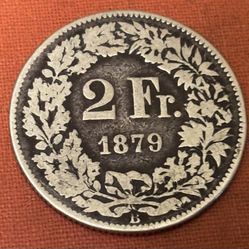 2 Franks 1879. Antique Coin Of Switsland 