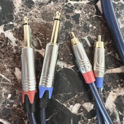 LIKE NEW: High Performance OFC Professional Audio Cable 1338-3 2x RCA to 2x 1/4" Plug Blue