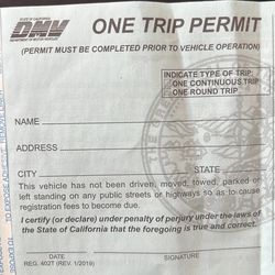 One trip permit DMV