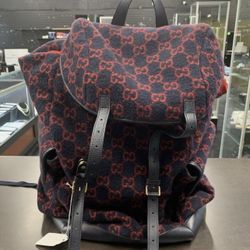 Gucci Wool GG Monogram Backpack Blue/Red