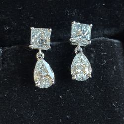 NEW 4 Carat Pear Princess Lab Diamond Teardrop Earrings 14k White Gold