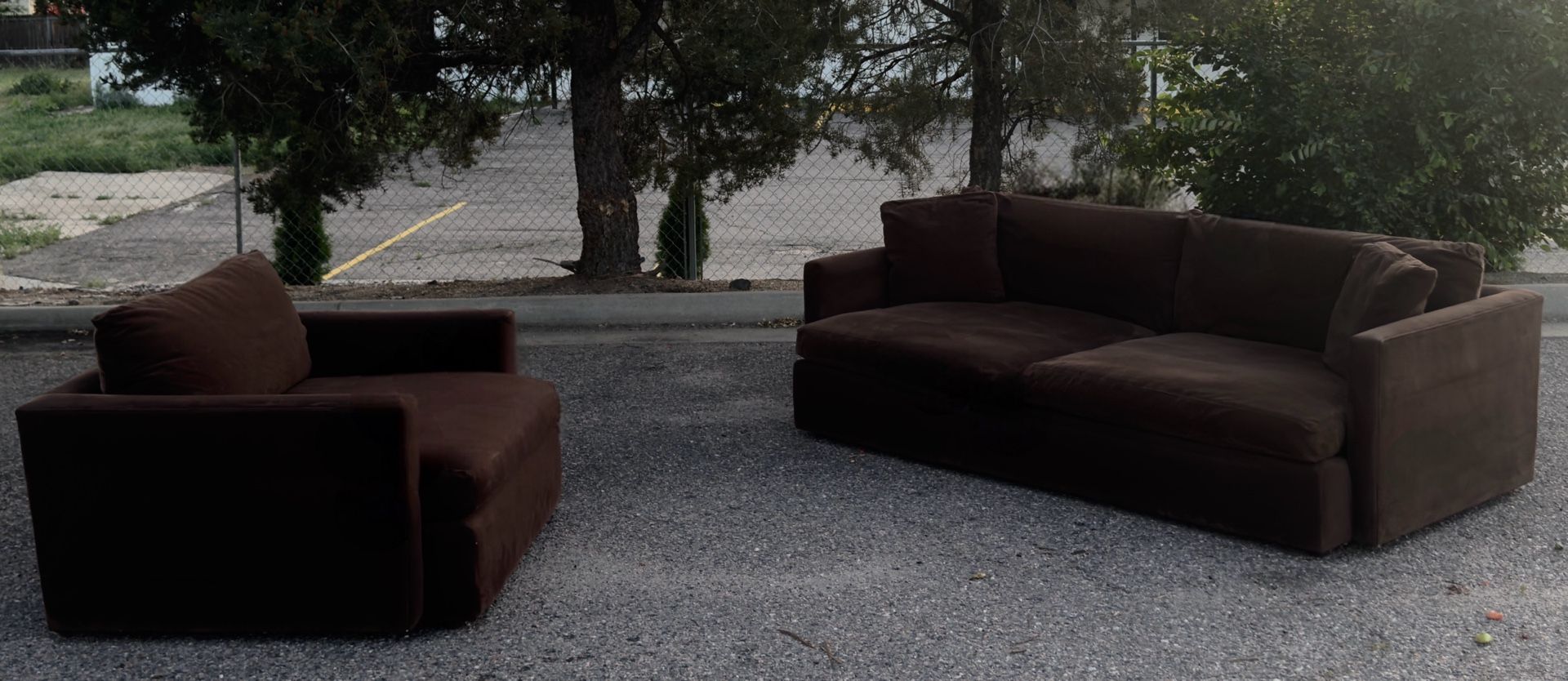 Crate & Barrel Lounge Sofa and Arm Chair , Down Filled Cushions and 44inch Depth