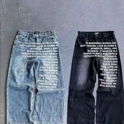 Y2K men Jeans vintage American Pattern letter jeans streetwear gothic Harajuku Hip Hop men women Fashion Casual wide leg jeans