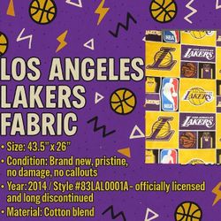 NBA Lakers Licensed Fabric | Retired 2014 Style | Pristine 43.5”x26” Cut