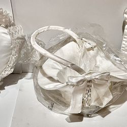 Flower Girl Basket & Heart And Square Ring Bearer Pillows