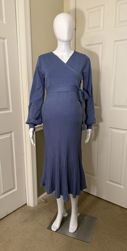 V for City Purple Ribbed Knit Textured Maternity Dress Size Medium