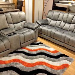 Summer sale event. Barcelona, soft gray reclining sofa and loveseat set now $1199. Easy finance option. Same day delivery.