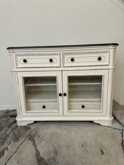 Farmhouse White Sideboard Cabinet with Glass Doors
