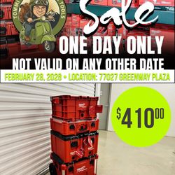 ONE DAY ONLY: Milwaukee PACKOUT Rolling Base, (2) Compact Tool Boxes, Deep Organizer & Crate Bundle