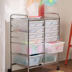 Rolling Storage Cart and Organizer with 12 Plastic Drawers