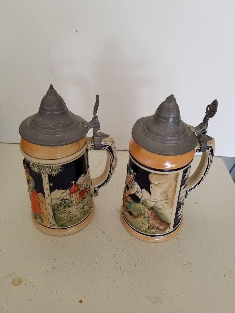 Vintage German Pewter Pint Beer Steins