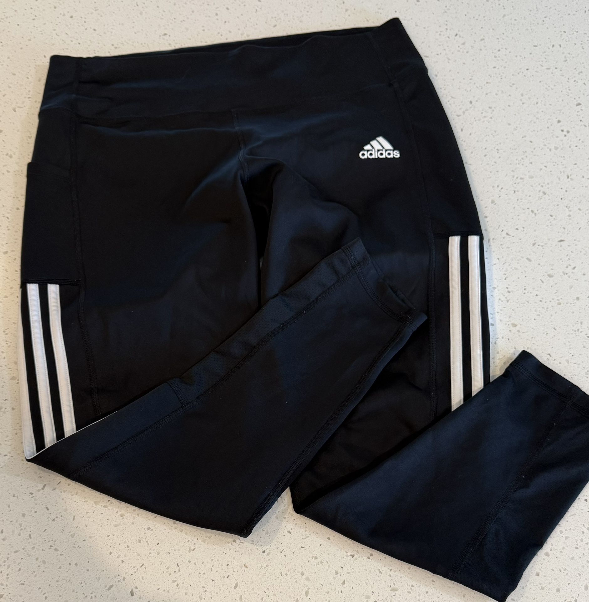 XL Adidas Women’s Black Workout Sports Leggings 3 Stripes Clothes High Rise