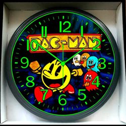 Pac-Man Lounge Game Room Glow In The Dark Wall Clock New!