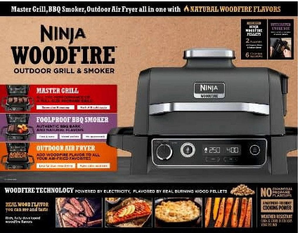 Ninja Woodfire 1760 Watts Electric Outdoor Grill & Smoker...