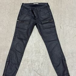 Joie Black Moto Skinny Pants, Size 26/27, Coated Zip Detail