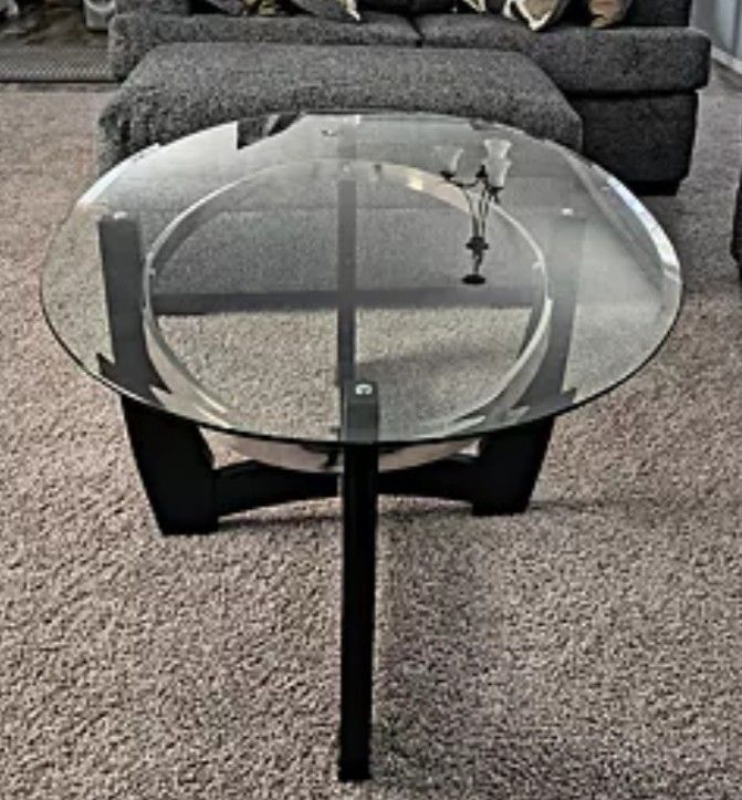 Coffee Table Glass Top Solid Wood Base