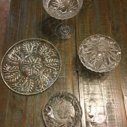Set of 4 Clear Leaded/Cut Glass Serving Dishes or Sold Separately