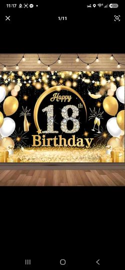 Black and gold 18th happy birthday backdrop
