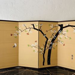 Vintage Japanese Folding Screen – Hand Painted Cherry Blossom