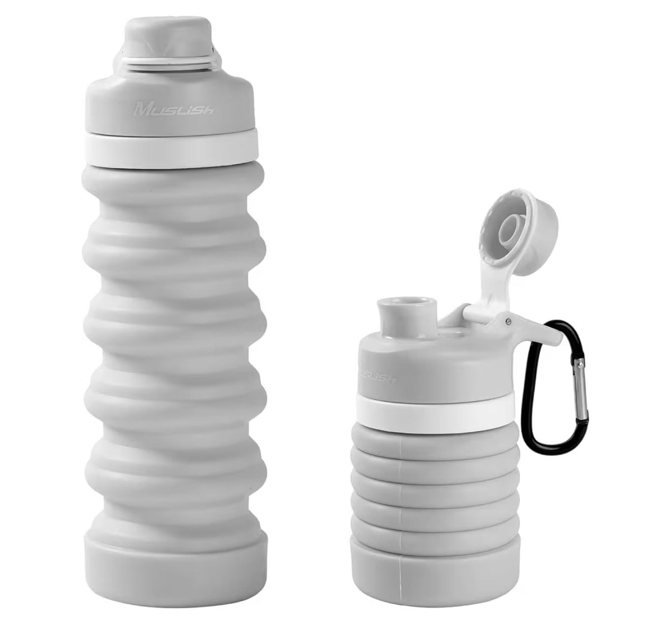 Collapsible Water Bottle 20 oz, Portable Leakproof Sports Water Bottle for Travel Hiking Backpack with Carabiner, Food-Grade Silicone BPA Free