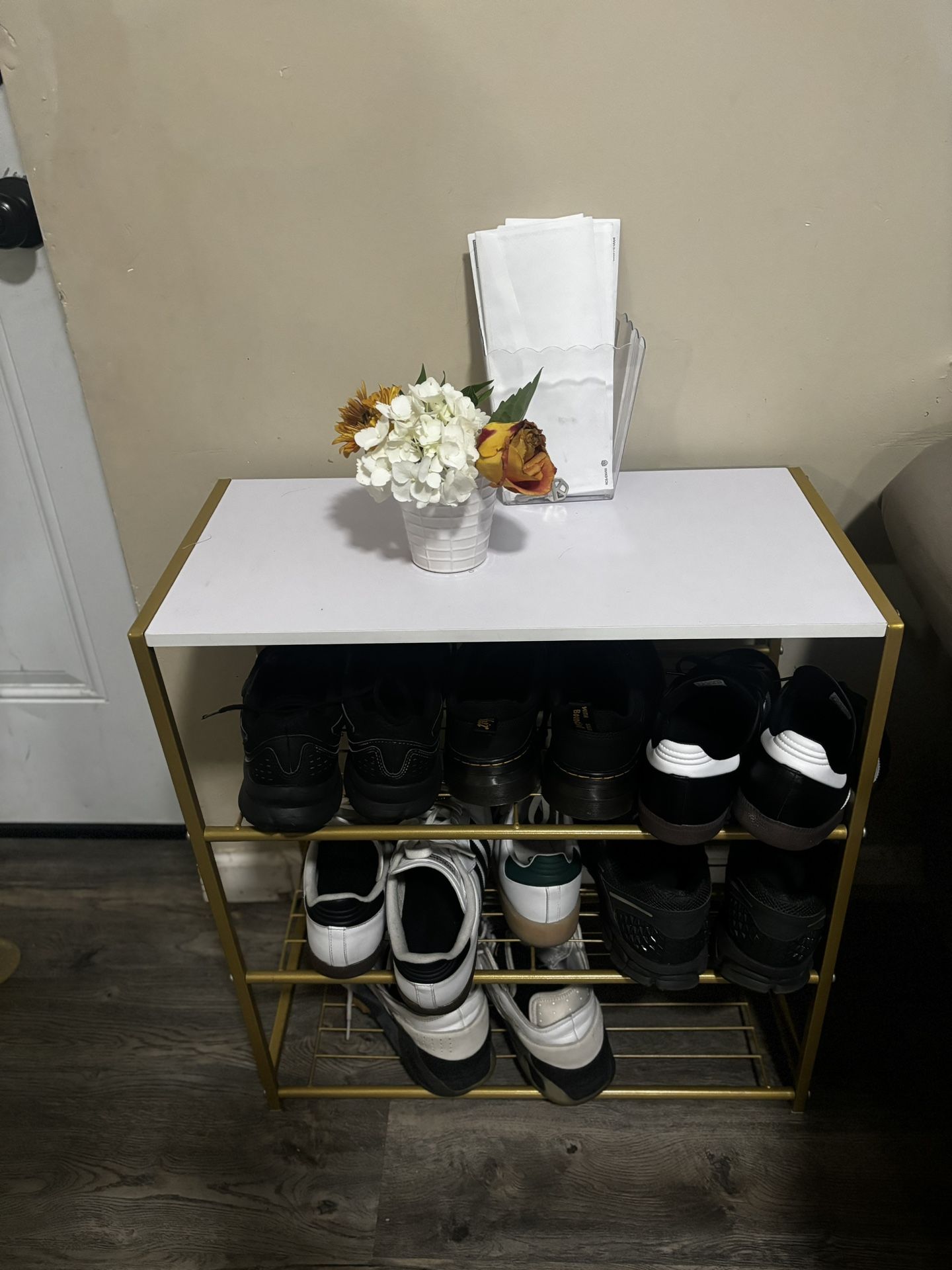 White And Gold Shoe Rack
