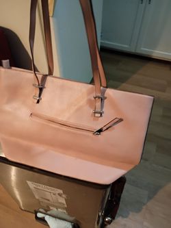 Pink Leather Tote Bag with Brown Straps