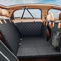 Back Seat Extender for Dogs, Hard Bottom Dog Car Seat Cover - Supports 400lbs, Rear Seat Pet Cover with Mesh Window Waterproof Dog Hammock for Car SUV