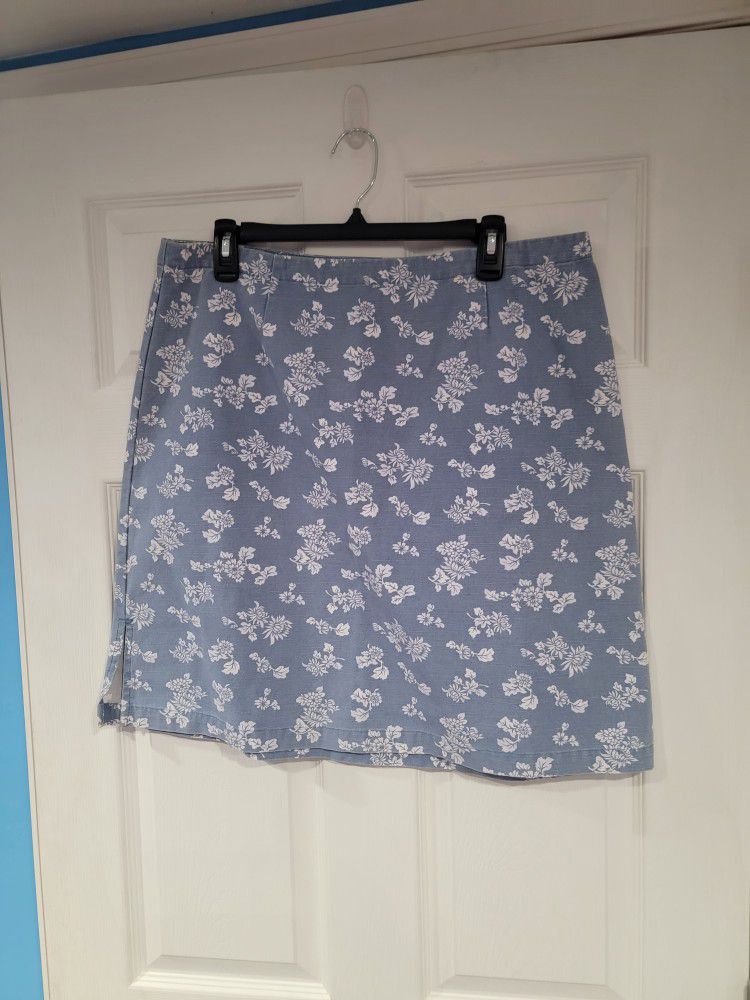 Christopher & Banks Women's Denim Skirt - Blue Floral - Size 14