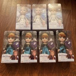 Lot Of 7 Frozen Dolls-4 Anna & 3  Elsa Petite Dolls