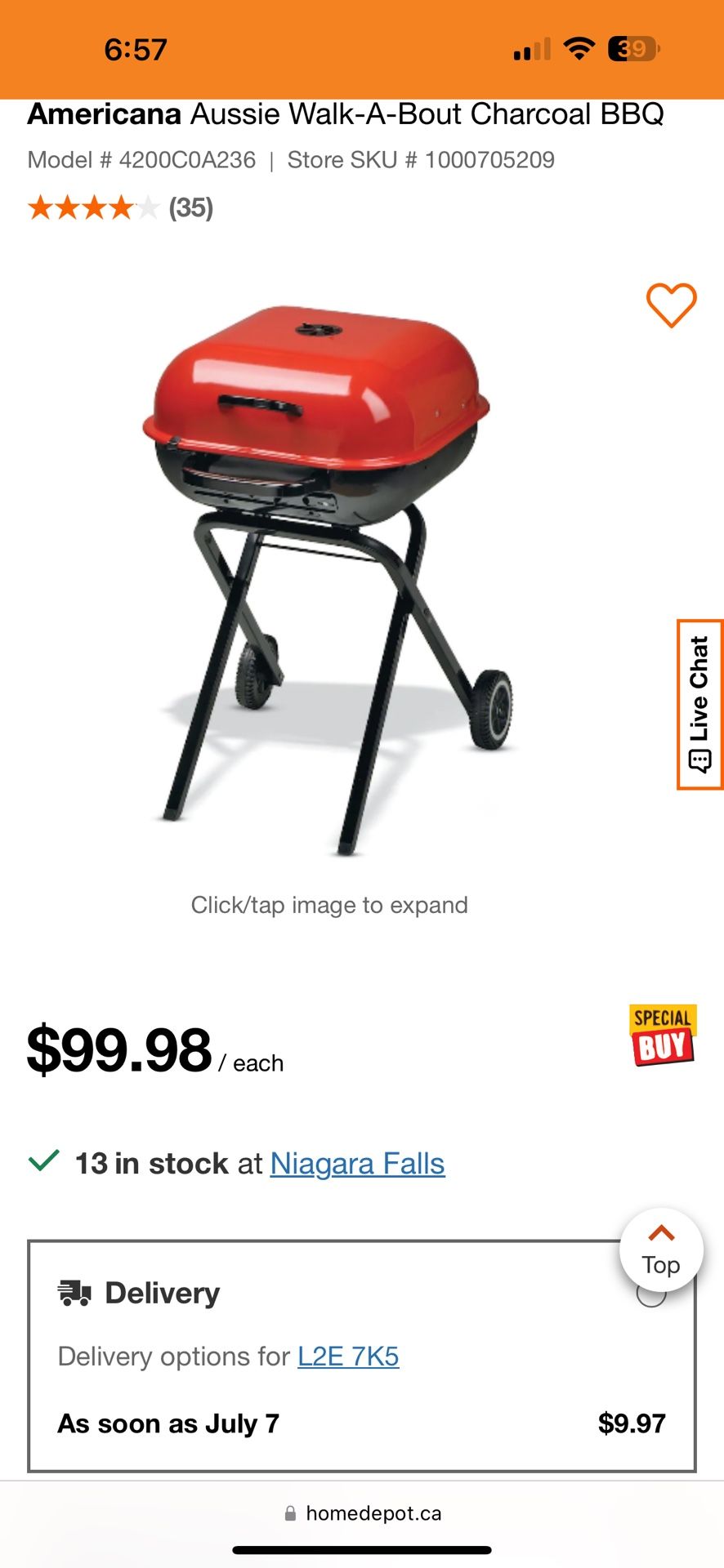 Americana Aussie Walk-A-Bout Charcoal BBQ(never used)