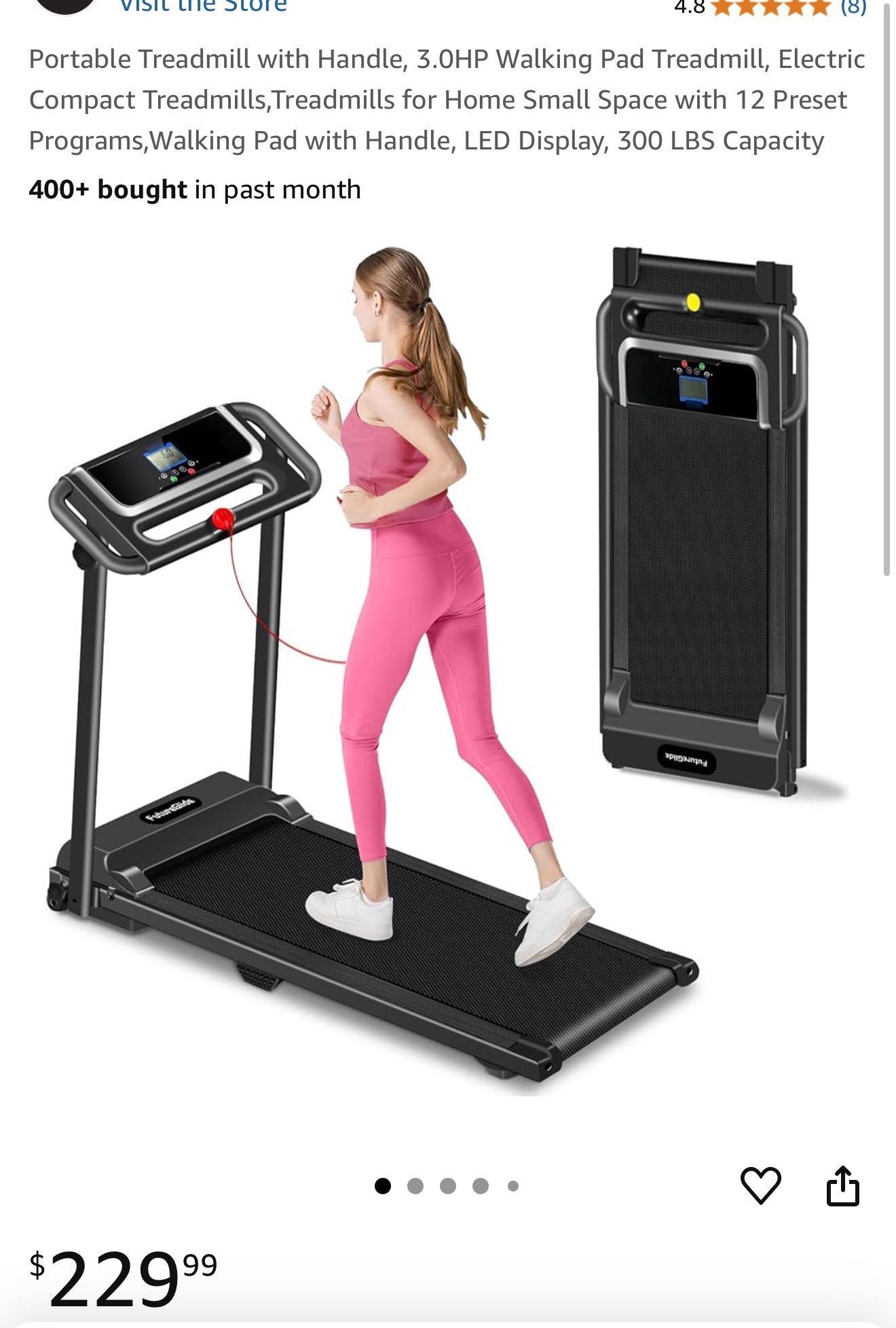 Portable Treadmill with Handle, 3.0HP Walking Pad Treadmill, Electric Compact Treadmills,Treadmills for Home Small Space with 12 Preset Programs,Walki