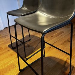 Counter Height Bar Stools Set of 2, 27"  Bar Chairs with Back & Built-in Footrest