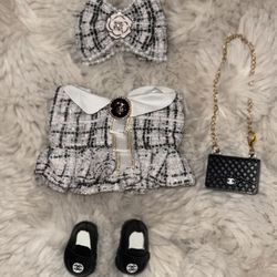 Labubu channel outfit set  - 4 pcs items  with bag shoes bow and Velcro dress