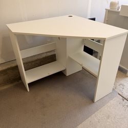 white corner desk or vanity