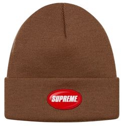 Supreme Rubber Patch Beanie Brown