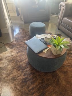 Blue coffee table and small ottoman